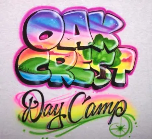 Airbrushed Lake Scene Inside Camp Name. Custom T-Shirts & Sweatshirts Online Now!