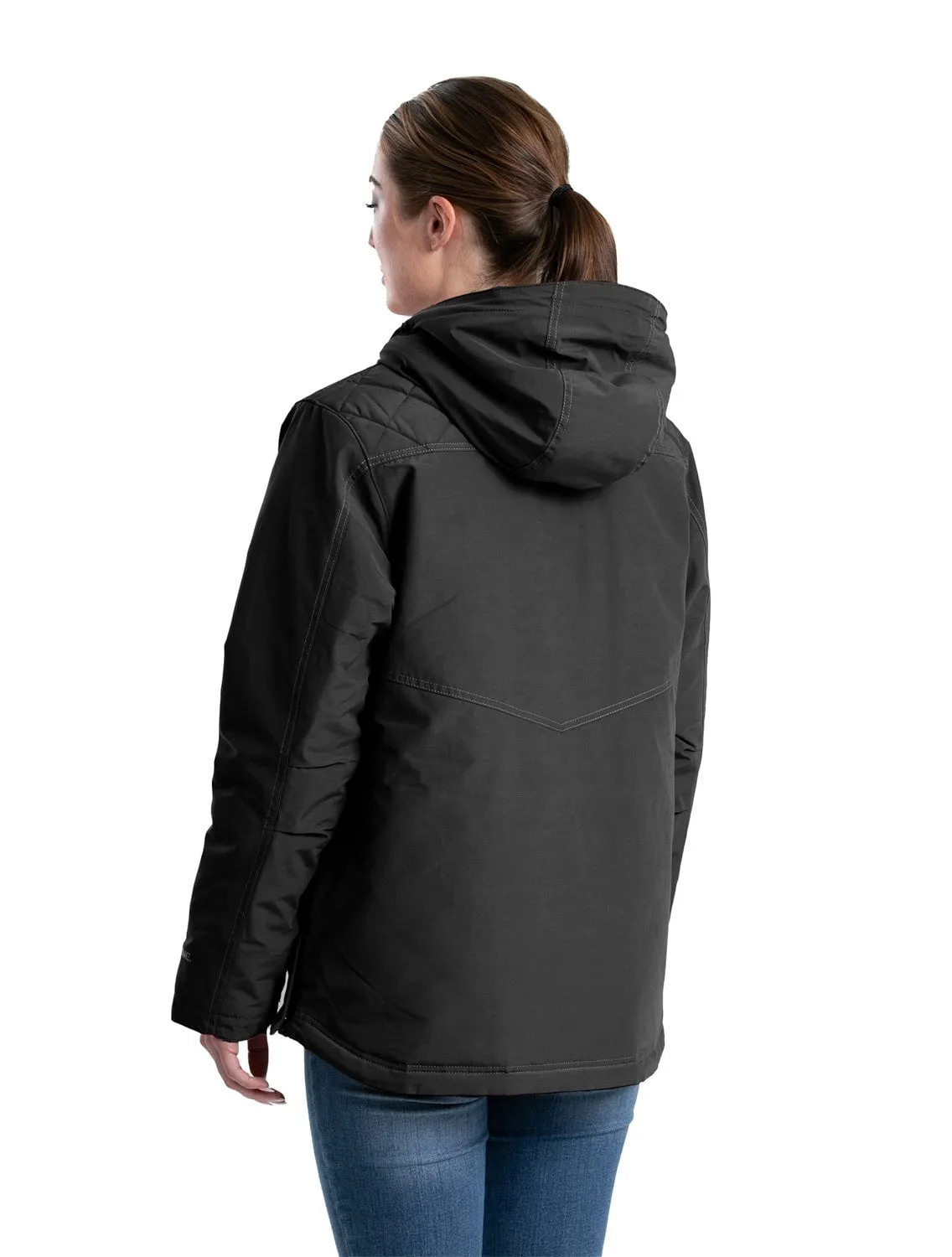 Berne Womens Softstone Micro-Duck Hooded Black Cotton Blend Coat