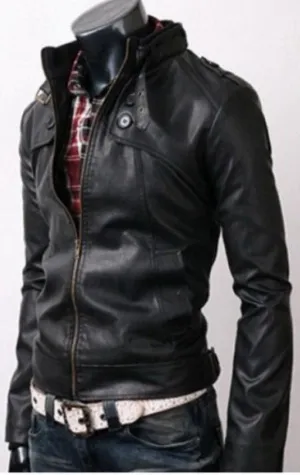 Button Pocket Slim Fit Black Rider Leather Jacket