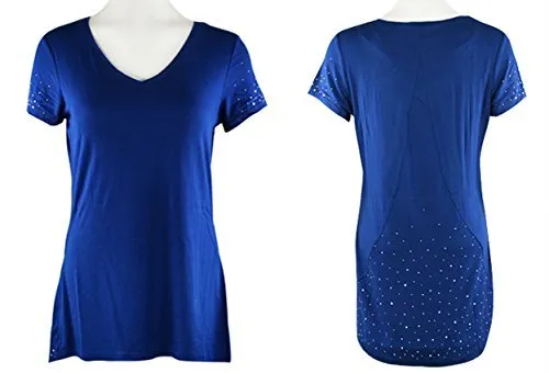 Crystaline Collections - Crystal Scatter V-Neck Short Sleeve Top Swarovski Crystal Accents