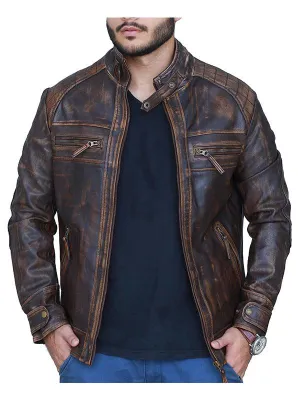 Diamond Classic Leather Jacket - Distressed Rub off Brown