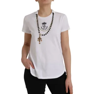 Dolce & Gabbana White Cotton Necklace Short Sleeves T-shirt