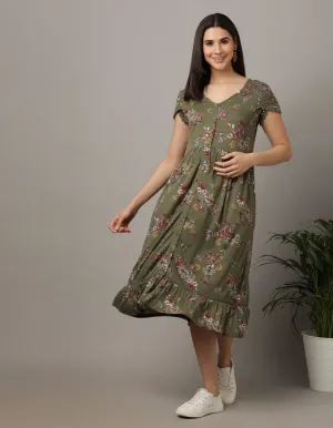 Green Gabbles Maternity Dress with Nursing