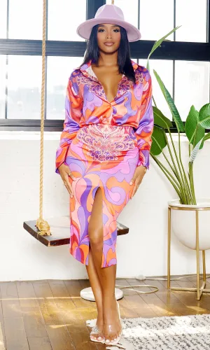 Grooving | Printed Satin Skirt Set - Pink FINAL SALE