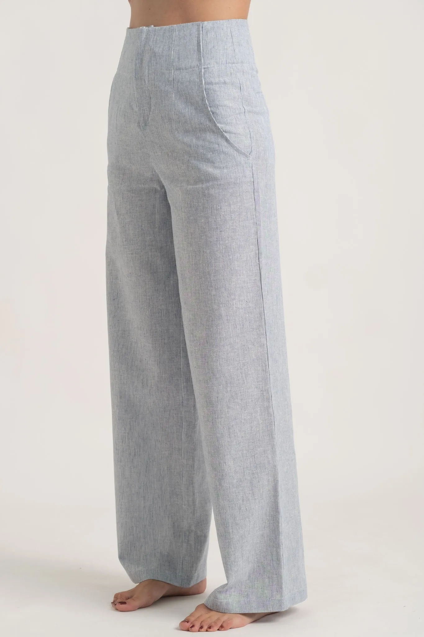 Hanne Linen Trouser French Blue Stripe