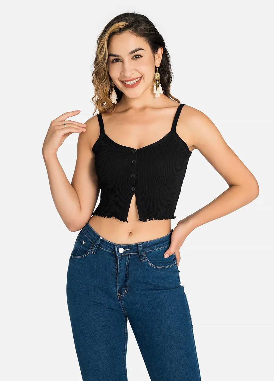 MECALA Women's Button Down Rib knit Cami Top (Clearance)