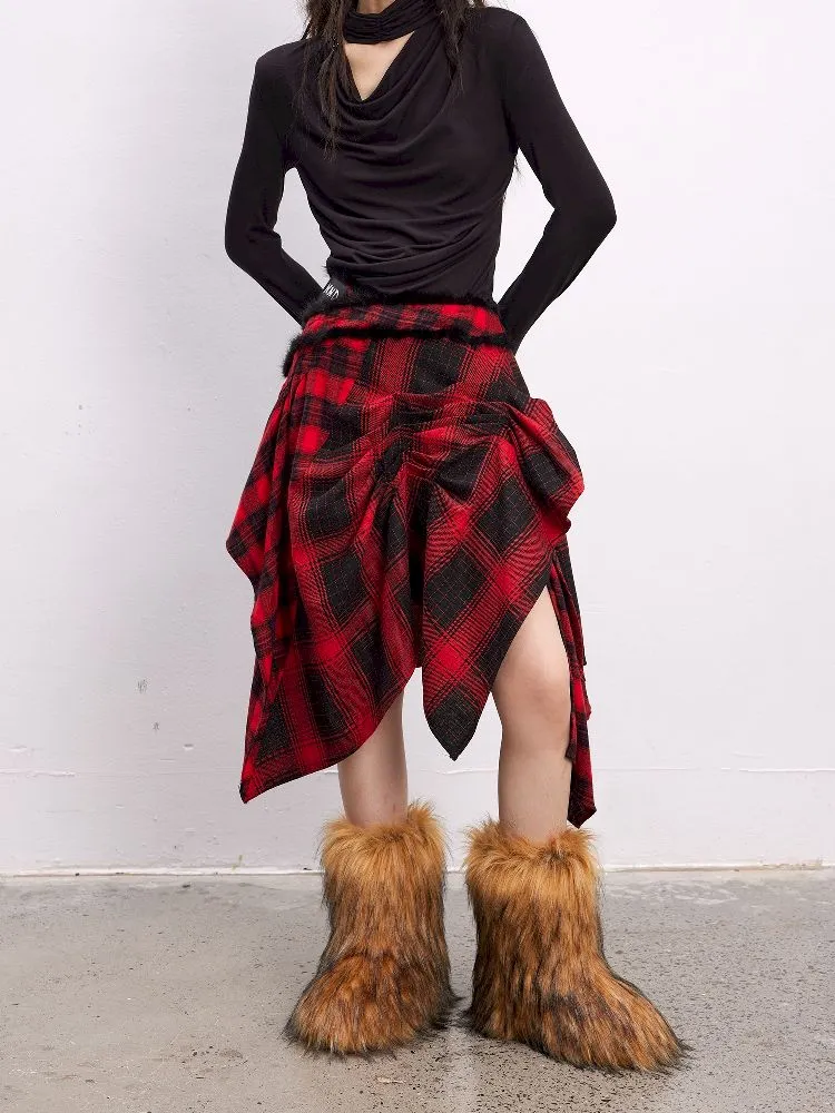 Patchwork plaid pleated half skirt【s0000004761】