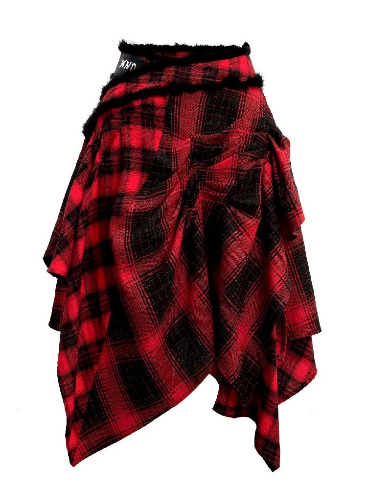 Patchwork plaid pleated half skirt【s0000004761】