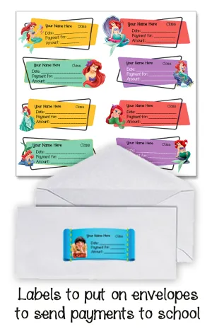 "Ariel (Little mermaid)" payment waterproof school labels