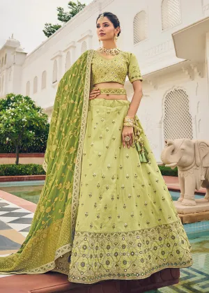 Ravishing Green Viscose Silk Traditional Bridal Lehenga Choli