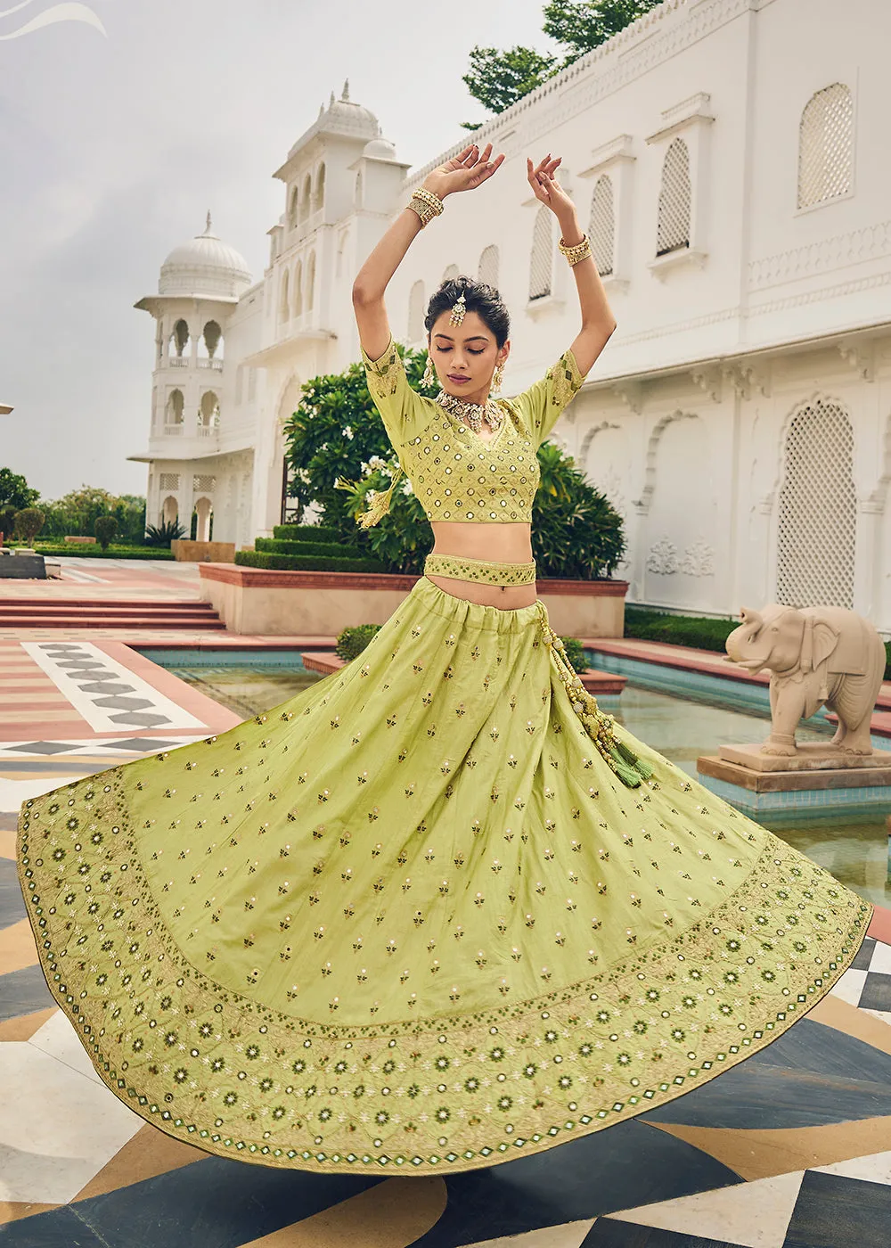 Ravishing Green Viscose Silk Traditional Bridal Lehenga Choli