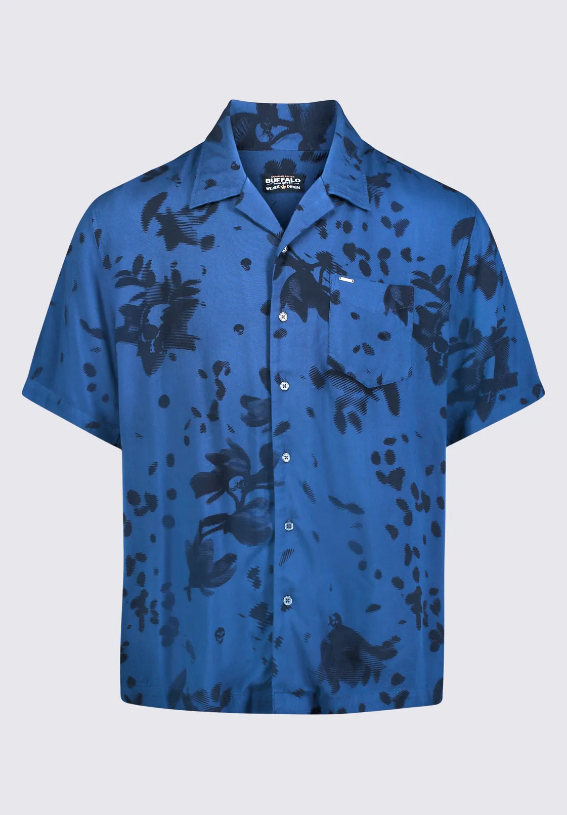 Sinzo Men's Short Sleeve Shirt, Blue with Black Print - BM24402