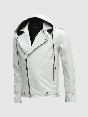 Size X-Large White Leather Hoodie for Men