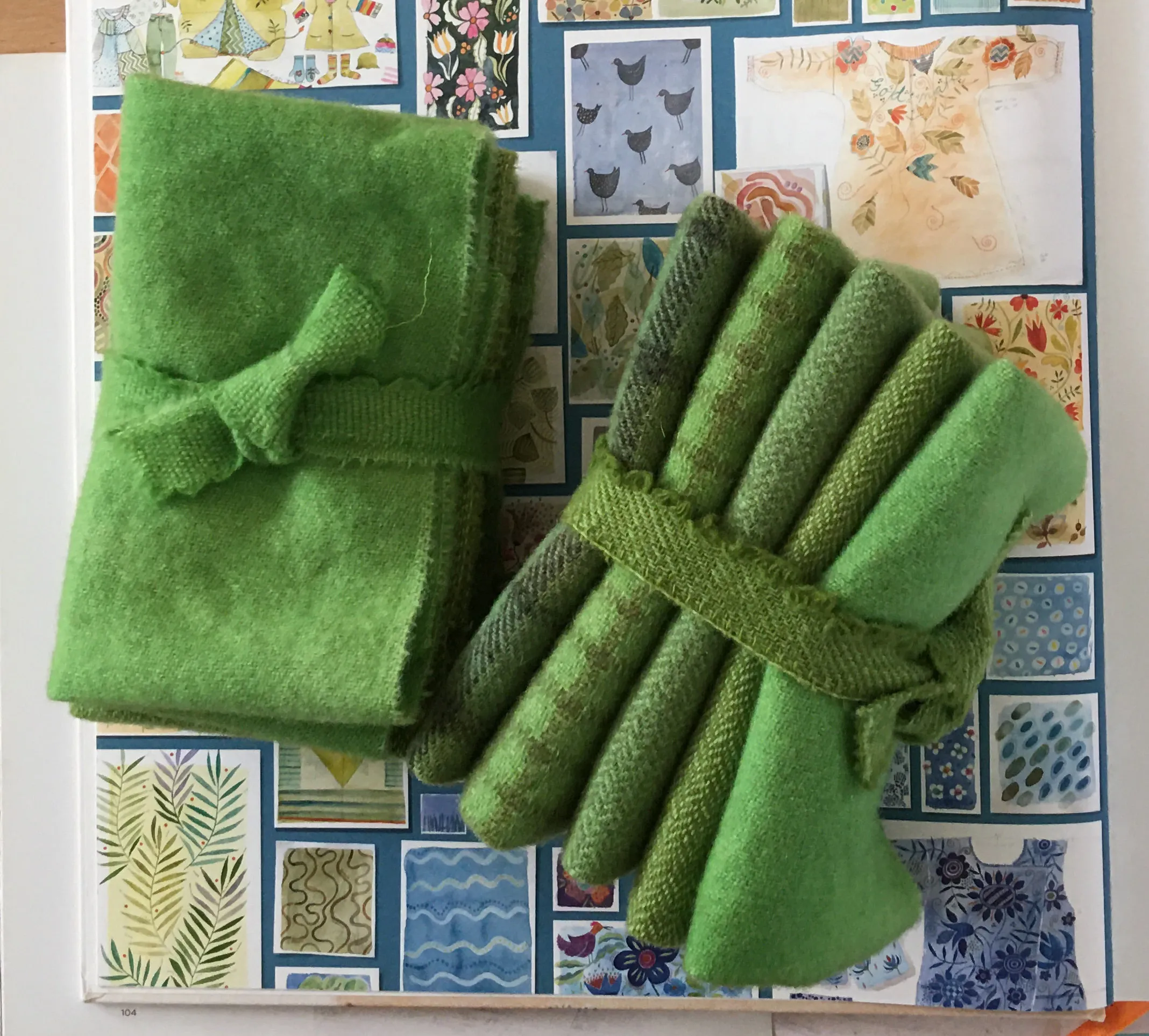 SOUR APPLE Hand Dyed Wool Bundle for Wool Applique and Rug Hooking