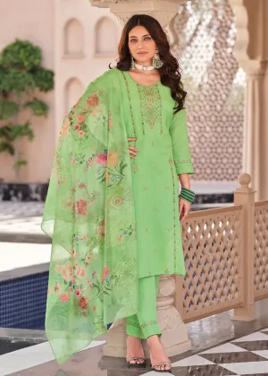 Superior Green Cotton Khatli Hand Work Casual Salwar Suit