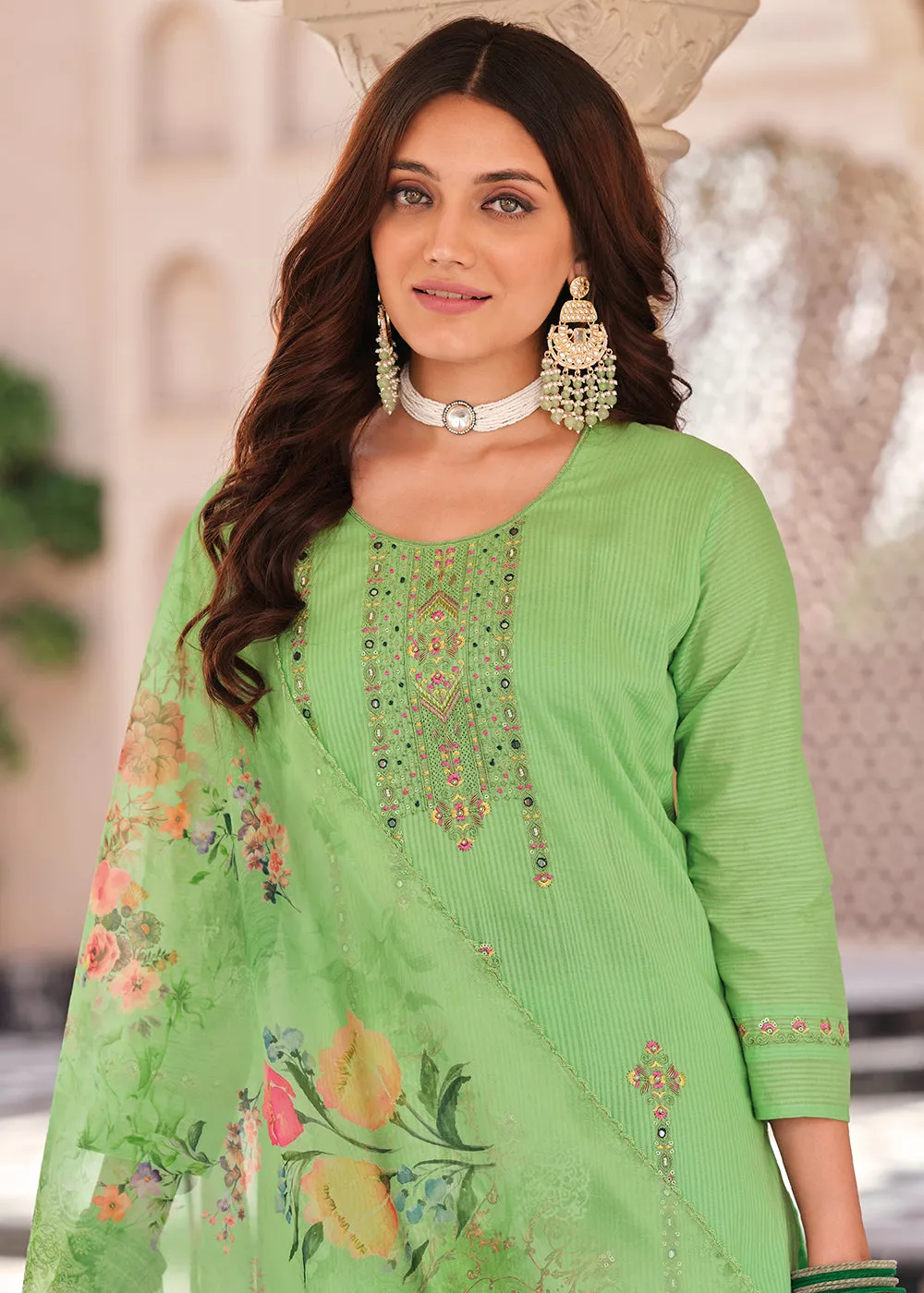 Superior Green Cotton Khatli Hand Work Casual Salwar Suit