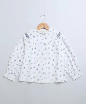 Sweetlime By AS Long Sleeves Blue Floral Printed Cotton Top.