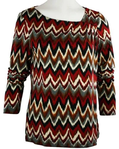 Tribal - Pleated Aztec Top with Asymmetrical Hem on a Microfiber & Spandex Body