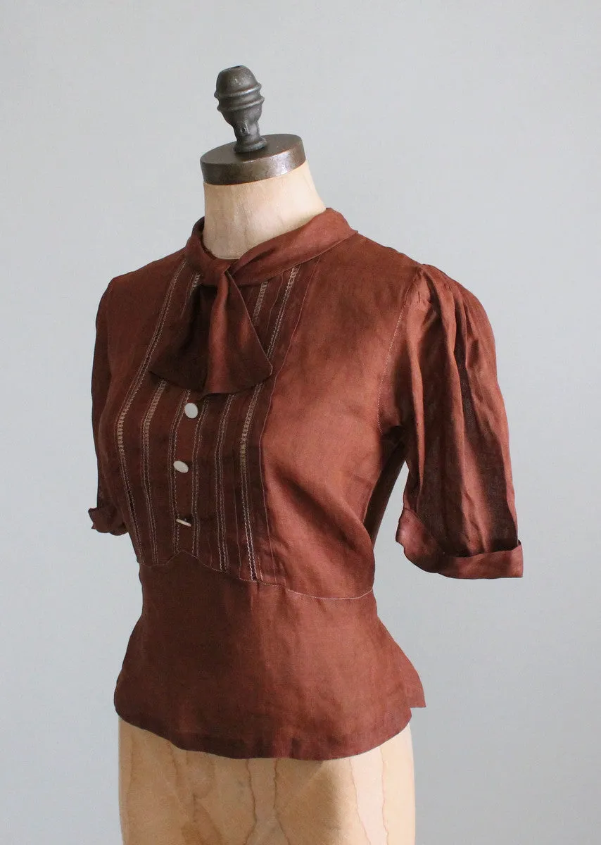 Vintage 1930s Brown Linen Sportswear Shirt